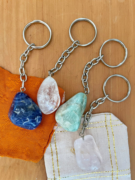 Tumbled Crystal Key Ring (Rose Quartz)