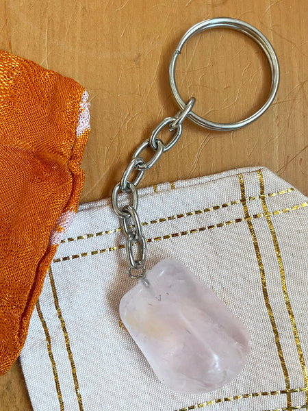 Tumbled Crystal Key Ring (Rose Quartz)