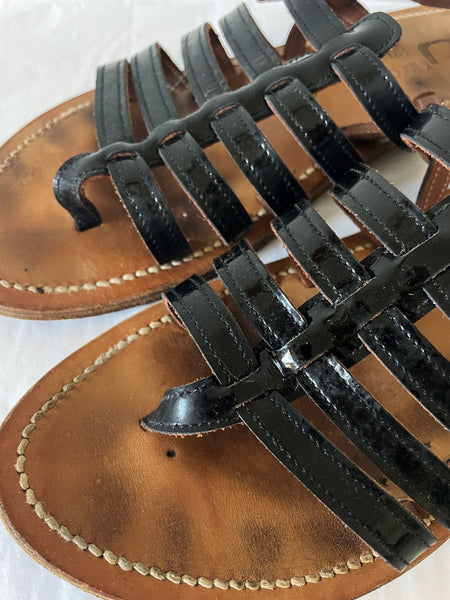 K.Jacques Black Patent Leather "Homere" Sandals • (Size 41)
