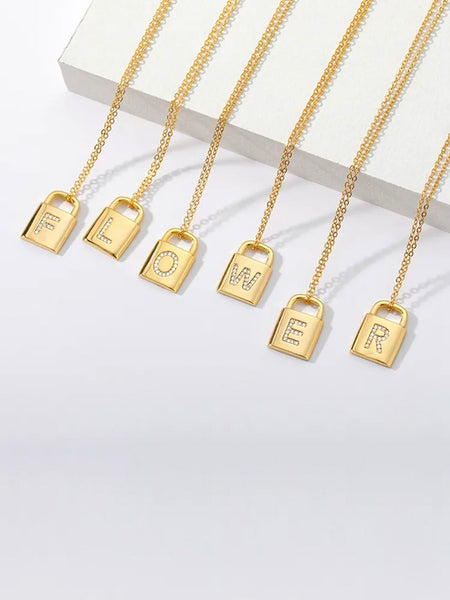 Padlock Initial Diamond Necklace • NEW