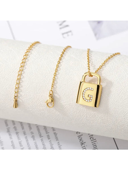 Padlock Initial Diamond Necklace • NEW