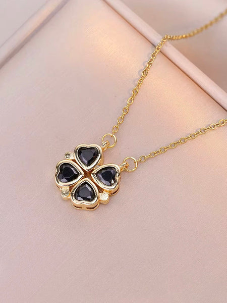 CLOVER Pendant Necklace (Black Zircon) • NEW