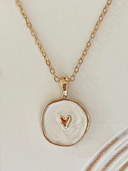 STELLAR Rose Gold Enamel Pendant Necklace (Heart) • NEW