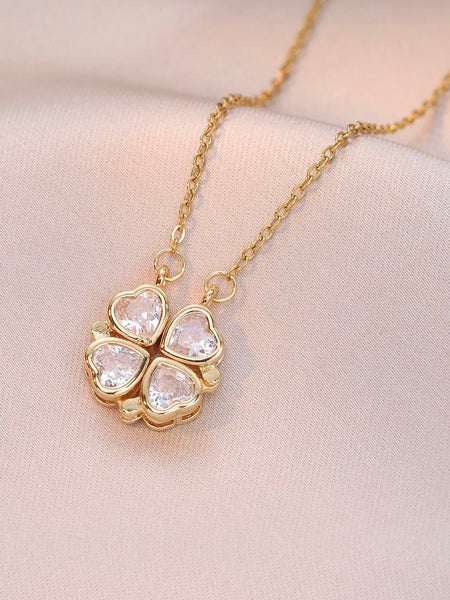 CLOVER Pendant Necklace (White Zircon) • NEW