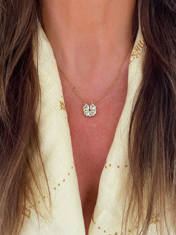 CLOVER Pendant Necklace (White Zircon) • NEW