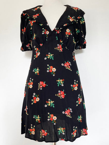 TOPSHOP Grunge Floral Collar Mini Tea Dress • (Size 10) AUS Small