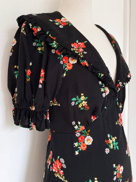 TOPSHOP Grunge Floral Collar Mini Tea Dress • (Size 10) AUS Small