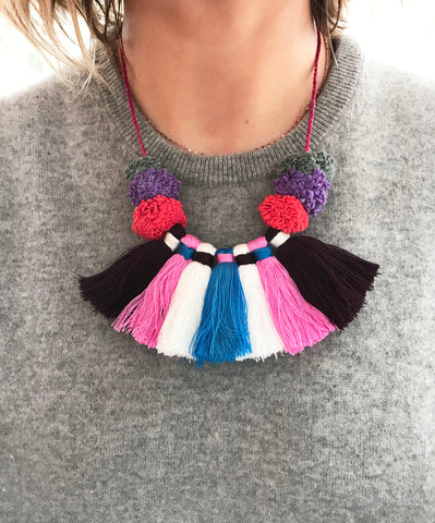 FLAMENCO Pompom Tassel Necklace (Multi)